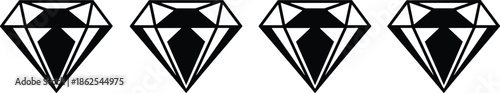 Diamond gemstone icons set with luxury crystal jewel brilliance wealth premium value symbols vector illustration minimal black style
