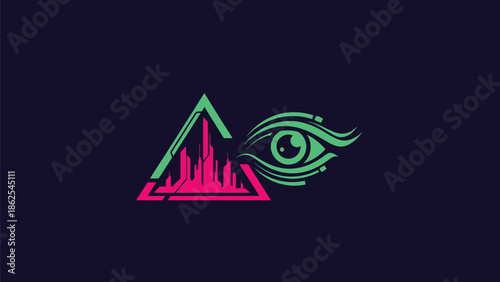 Mystical eye and triangle logo representing vision and insight, digital art.