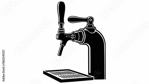 Black and white illustration of a beer tap and drip tray.