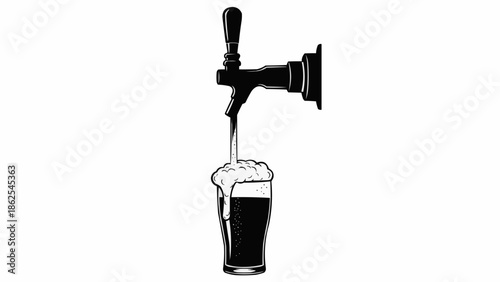 Beer being poured from a tap into a glass with foam.