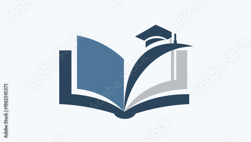 Open book with graduation cap representing education and learning.