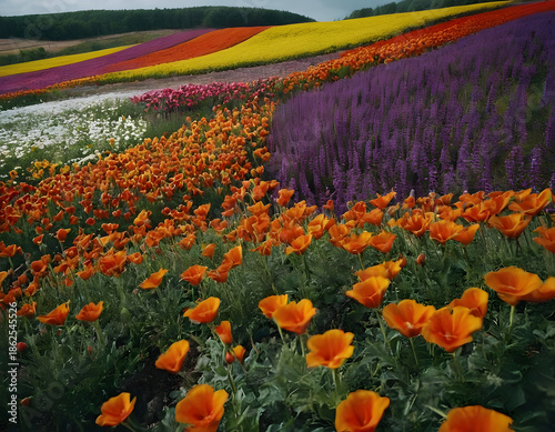 Landscapes with colorful flowers. colorful tulips in the garden.