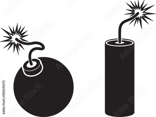 Vector illustration of explosive bombs and dynamite bombs with impact effects