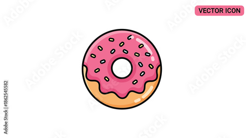 Delicious pink frosted donut with sprinkles, perfect for sweet treats and desserts.