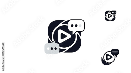 Video sharing platform logo design with chat bubbles and play button.