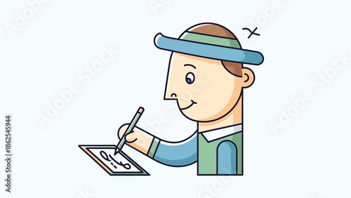 Person in hat signing document with pen, focused on the task at hand.