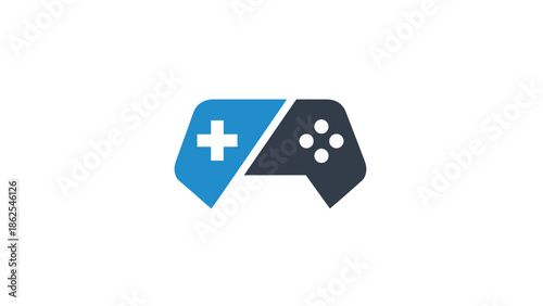 Modern gaming controller logo design with blue and dark gray colors, simple and clean.