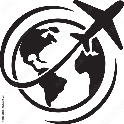 airplane flying around globe global travel and aviation vector illustration