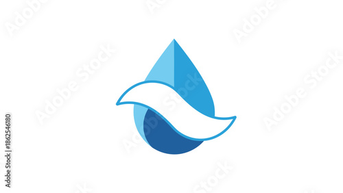 Elegant water droplet logo design with a flowing white ribbon, representing purity and freshness.