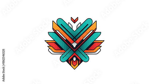 Geometric abstract design with vibrant colors and intricate shapes, artistic composition.