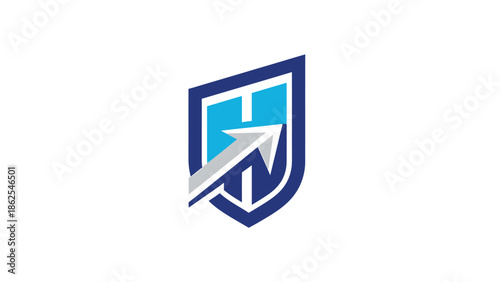 Free Download Modern shield logo design with an upward arrow and letter H. - GFXLoad