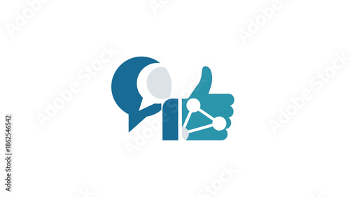Social media communication and networking concept with thumbs up symbol.