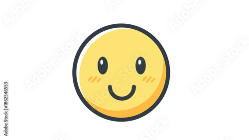 Smiling yellow emoji face with rosy cheeks and happy expression.