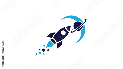 Rocket ship soaring through space towards the planet and moon, a space exploration concept.