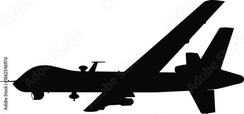 Unmanned military drone silhouette isolated on white background modern aerial surveillance combat UAV technology defense aviation concept illustration high detail