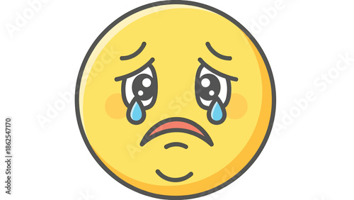 Sad yellow emoji with tears and a downturned mouth expressing sorrow and sadness.