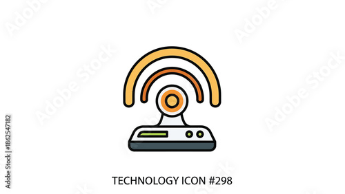 Wireless router icon with signal waves representing internet connectivity and technology.