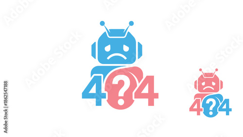 Sad robot with 404 error message, representing website not found concept.
