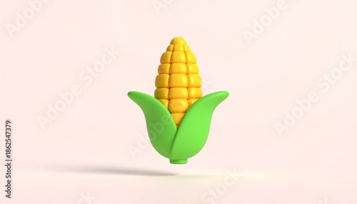 Fresh yellow sweetcorn 3d icon on the cob with green organic husk leaves is a healthy ripe agriculture crop harvest isolated on white