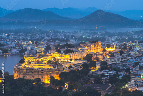 aerial view of udaipur in rajasthan at night