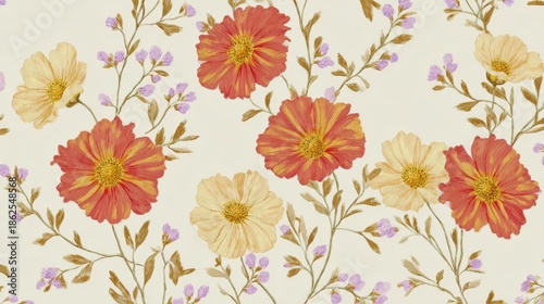 Cute Daisy Blossom Seamless Botanical Surface Design