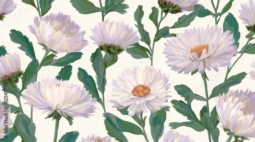 Daisy Field Floral Print Seamless Textile Art