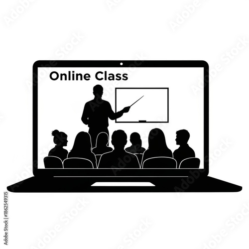 Instructor teaching online class to students remotely on laptop screen