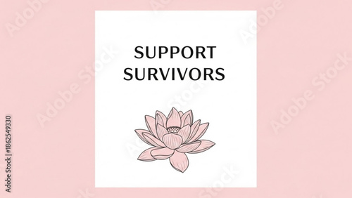 Support survivors, empowerment, awareness, domestic violence, abuse, recovery, healing, hope, pink lotus flower, motivational poster, social issue, advocacy, support