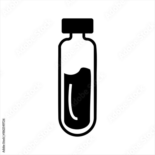 Title:
Blood Sample Vial Test Tube Icon – Medical Laboratory Black and White Vector

Description:
Clean black and white blood sample vial test tube icon for medical laboratory 