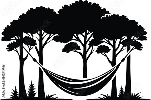 A relaxing hammock strung between two palm trees  perfect tropical vacation relaxation vector illustration isolated on a white background