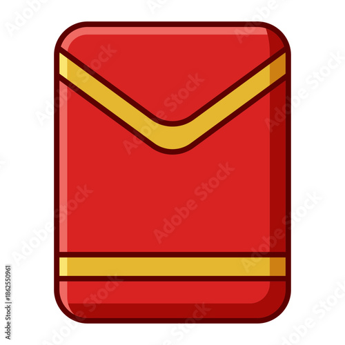Red lucky envelope with gold trim icon for Chinese New Year isolated on transparent background.