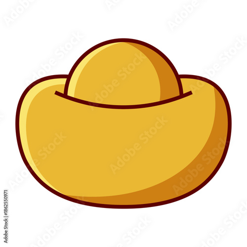 Gold yuanbao ingot icon for Lunar New Year wealth symbol isolated on transparent background.