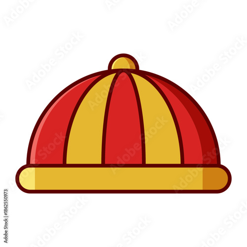 Traditional Chinese New Year hat icon, red and gold festive headwear isolated on transparent background.
