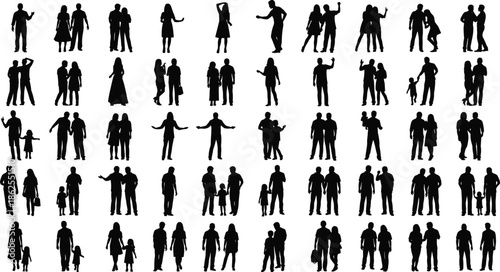 Mega Collection of Vector People Silhouettes Featuring Diverse Families and Couples in Various Poses for Social Lifestyle and Community Design