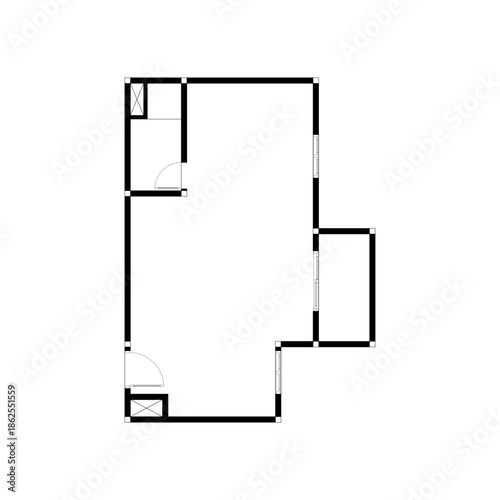 Black and White floor plan of a modern unfurnished house for your design. Suburban house vector blueprint. Architectural background.