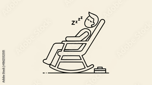 Man sleeping peacefully in a rocking chair illustration.