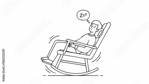 Man sleeping peacefully in a rocking chair illustration.