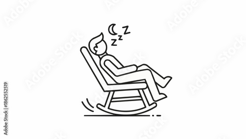 Man sleeping peacefully in a rocking chair.