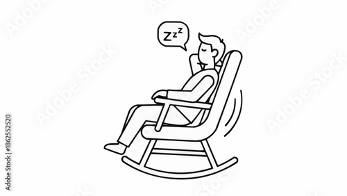 Man sleeping peacefully in a rocking chair with Zzz symbol.