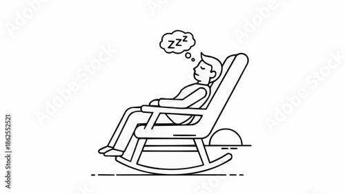 Man sleeping peacefully in a rocking chair with Zzz symbol.