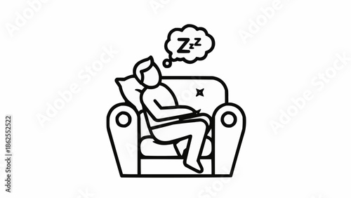Man sleeping peacefully on a comfortable armchair at home.