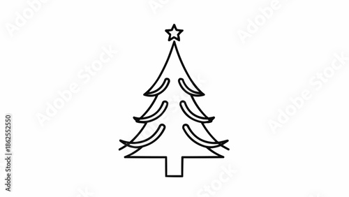 Minimalist outline drawing of a Christmas tree with a star on top.