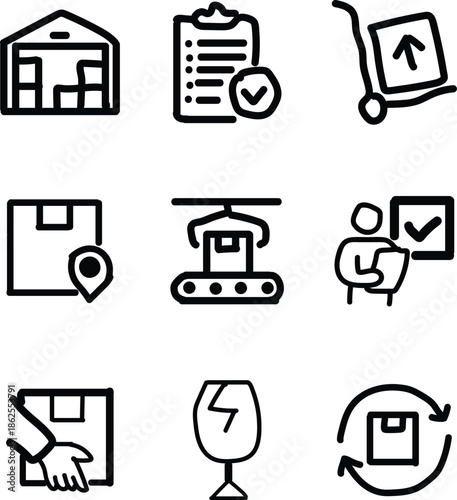 Logistics icon set. Editable line icons. Vector illustration.