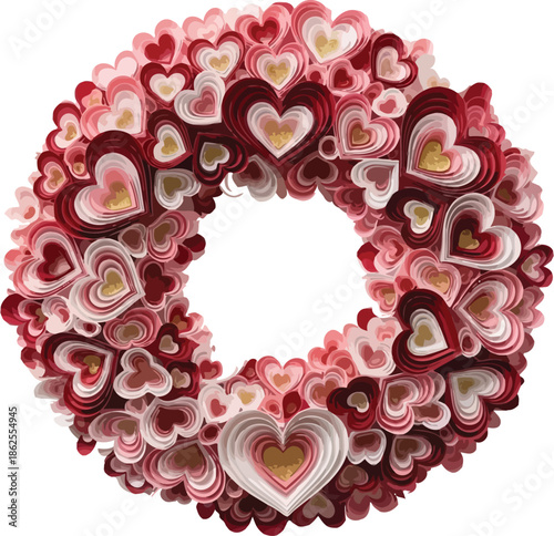 Beautiful paper quilling heart wreath in shades of red and pink for Valentine's Day