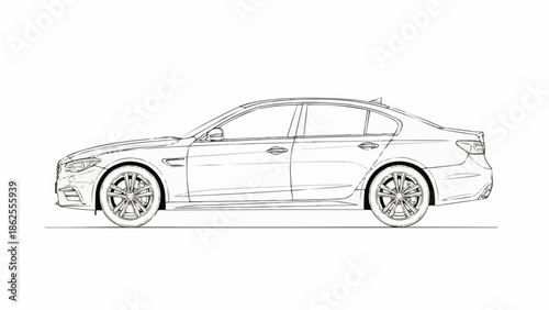Detailed Line Art of a Modern Sedan Car.