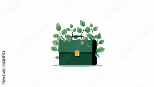 Minimal vector illustration of a freelancer working on a project surrounded by plants and greenery in a modern workspace