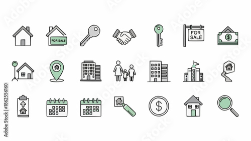 Real Estate Icons - Hand-Drawn Style for Property and Investment.