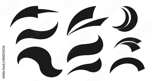 Collection of abstract black brush stroke shapes on a white background