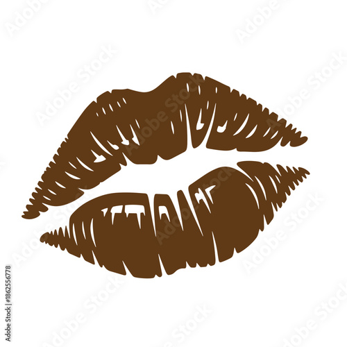Brown lips print mark isolated on white background