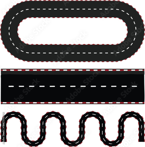 Collection of various road track types for racing games or simulations on